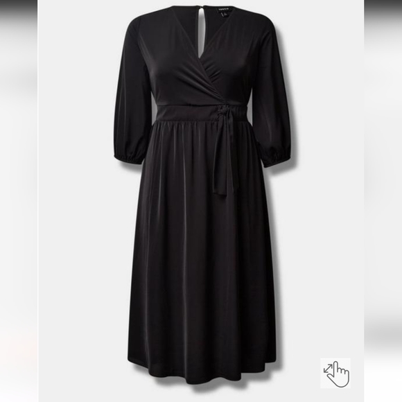 Torrid Crepe de Chine Surplice Dress Faux wrap belted smocked Plus Size 3/3X - Picture 15 of 16